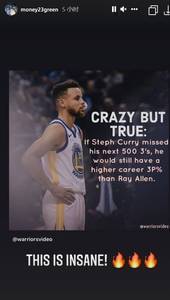 若库里三分500连铁 其命中率仍高于雷-阿伦 追梦：真是疯狂🔥
