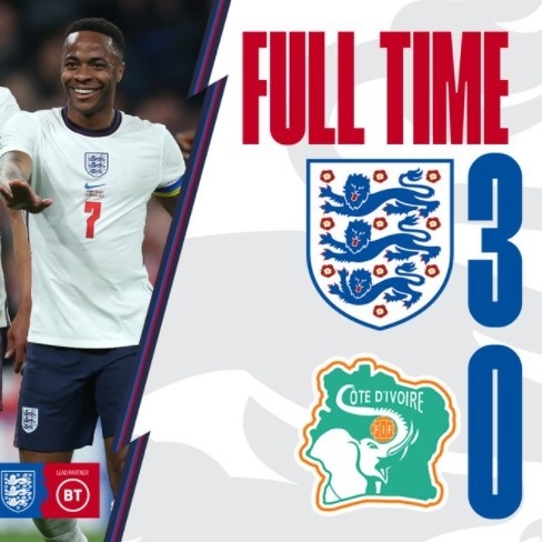 友谊赛-斯特林传射明斯破门 英格兰3-0十人科特迪瓦